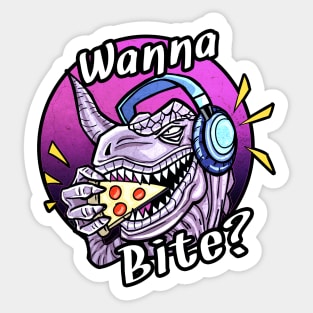 Dinosaur T-Rex Eating Slice of Pizza Wanna Bite ? Sticker